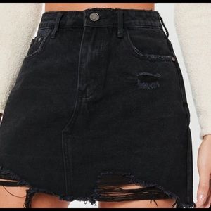 Blacked ripped a line denim micro mini skirt